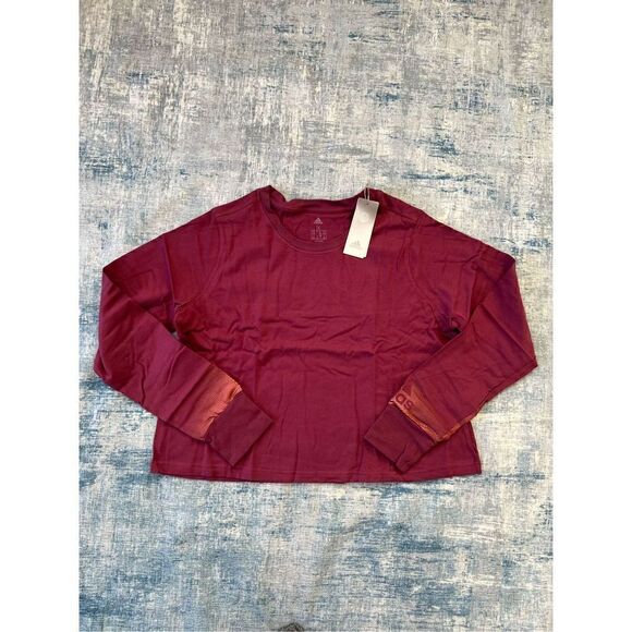 NWT! adidas Holiday Shine Graphic Crop Top Burgundy Gold Womens 1X - Picture 1 of 5